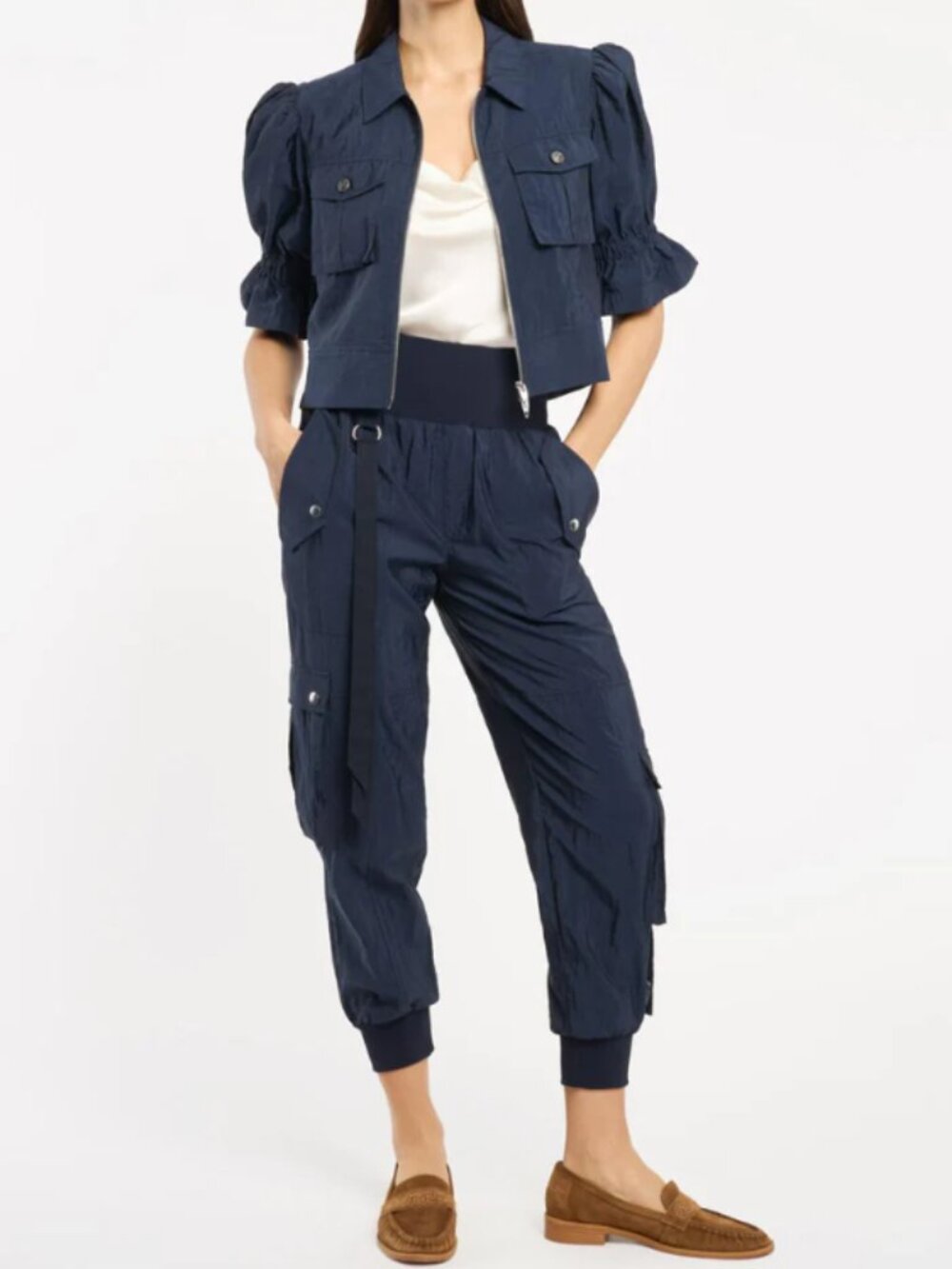 NWOT Cinq A‎ Sept Harmony Parachute Pant Navy Blue Size Small - Picture 2 of 5